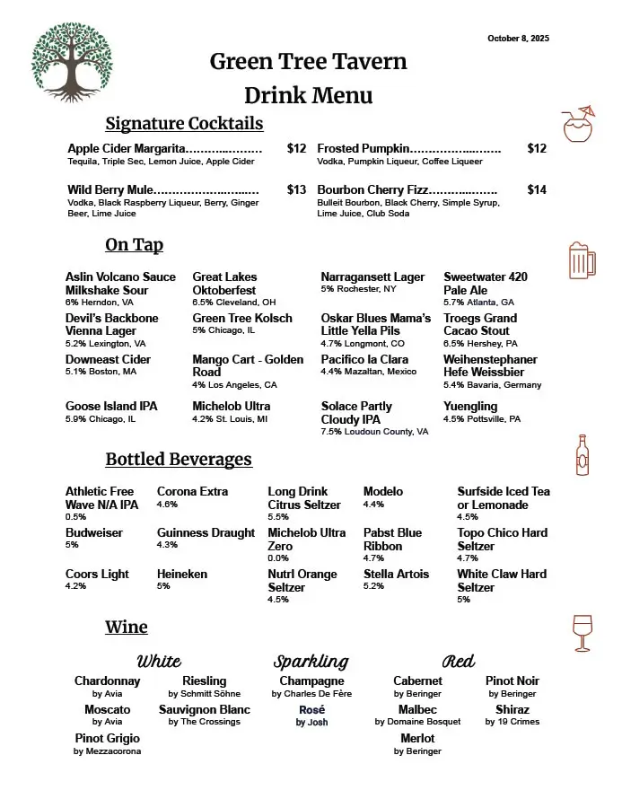 Drinks Menu
